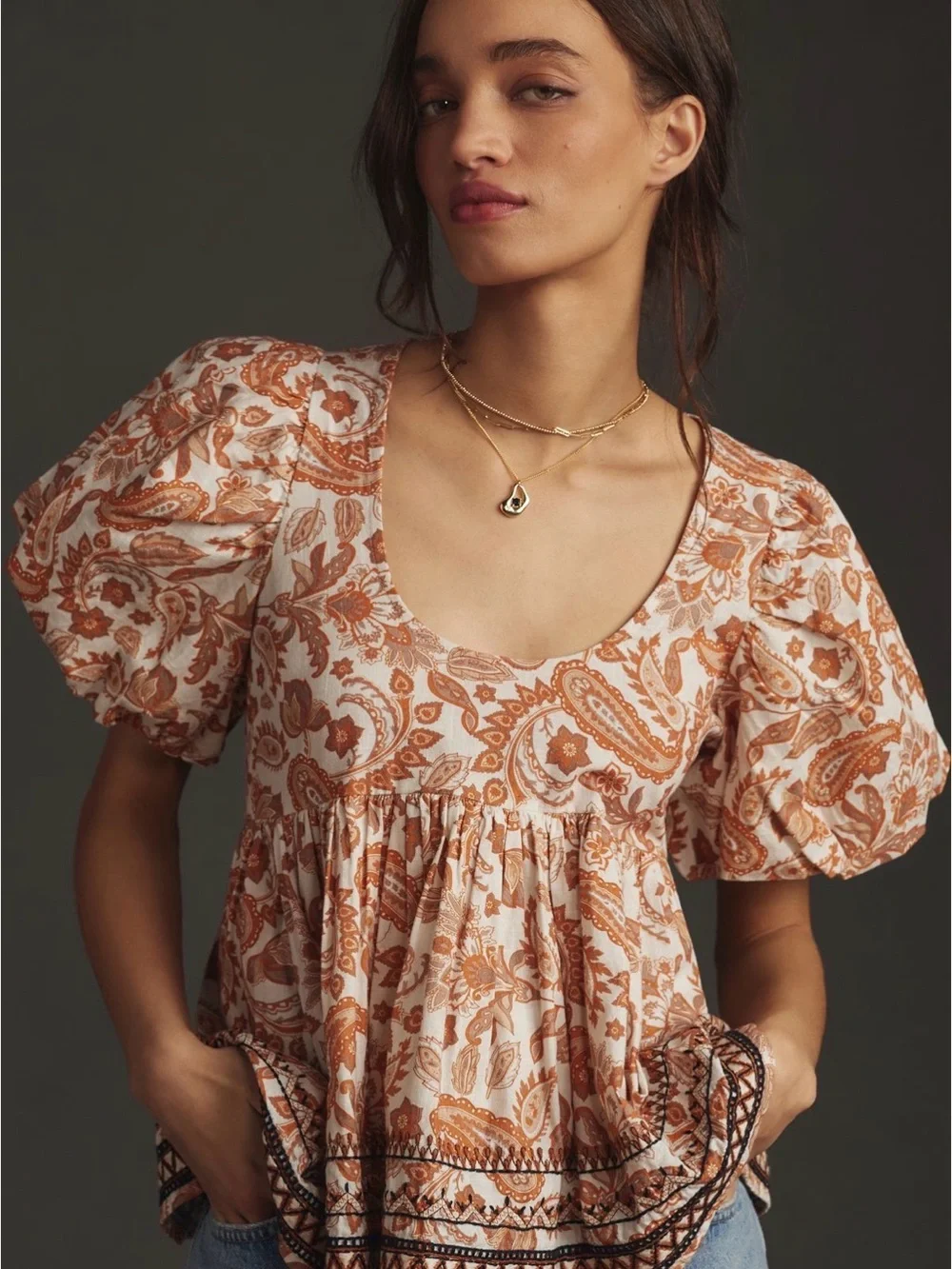 Anthropologie puff sleeve babydoll blouse size xxs